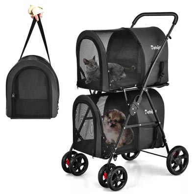 Sugift 4-in-1 Double Pet Stroller with Detachable Carrier and Travel Carriage