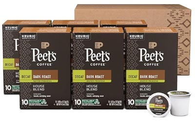 Peet's Coffee, Dark Roast Decaf Keurig K-Cup Pods - Decaf House Blend 60 Count (6 Boxes of 10 K-Cup Pods)