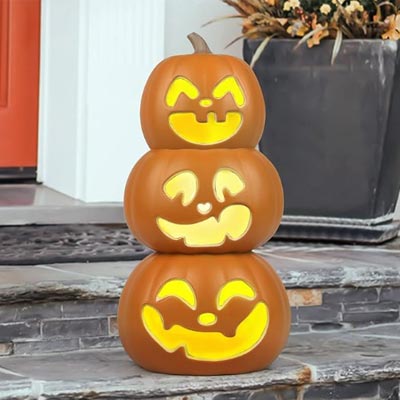 17" Jack O Lantern - Halloween Plastic Pumpkin Lantern - Holiday Pre-lit Pumpkin Lights-Halloween Decoration for Outdoor and Indoor- Waterproof and ETL Certified Light with Two Safety Fuse