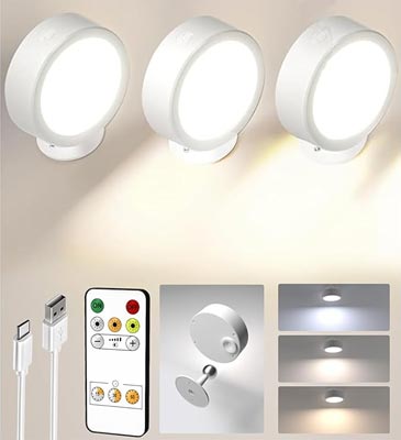 3-pk EZVALO LED 5500mAh Rechargeable Wall Sconces (White)