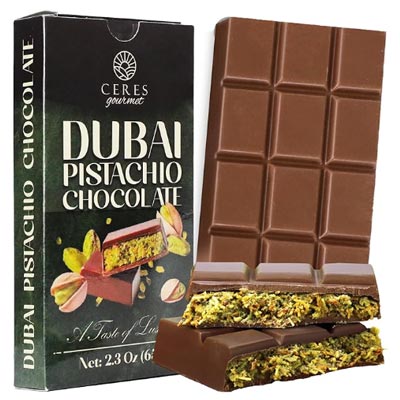 Ceres Gourmet Dubai Chocolate Bar, Pistachio Chocolate Knafeh Bar – 2.3oz (65g), Perfect Snack & Treat