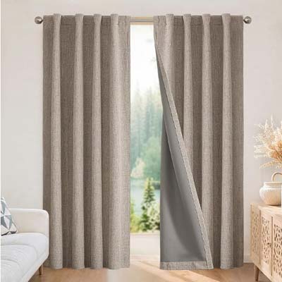 Joydeco 100% Blackout Curtains for Bedroom - Nature Linen 96 Inch Long Rod Pocket & Back Tabs Living Room Drapes, Light Blocking 2 Panels Set, Thermal Insulated Room Darkening Window Curtains