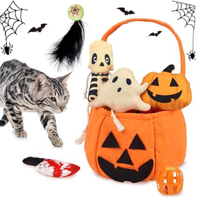 7PCS Halloween Cat Toys, Horrible Halloween Cat Ghost Chew Toys for Kitten Cats