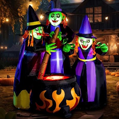 Joiedomi 6 FT Tall Halloween Inflatables Three Witch Around Cauldron with Flame Light Yard Outdoor Decoration Blow Up with Build-in LEDs for Halloween Party Indoor, Outdoor Inflatables Decorations