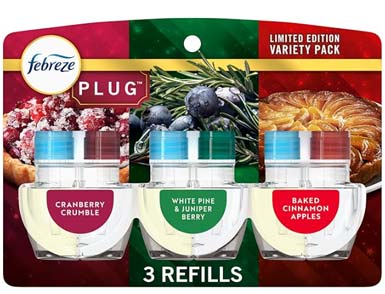 Febreze Plug In Air Freshener, Odor-Fighting Scented Oil Refill, Holiday Mix, 3 Refill