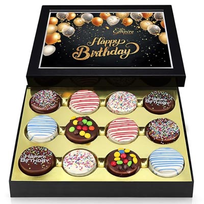 Birthday Cookies Gift Basket for Men and Women – Gourmet Chocolate Cookies, Happy Birthday treats for Food Gifts by Empire Delights, 12 Count Chocolate Gift Box