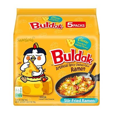Samyang Buldak Spicy Ramen, Hot Chicken Ramen, Korean Stir-Fried Instant Noodle, Cheese, 1 Bag with 5 Pack
