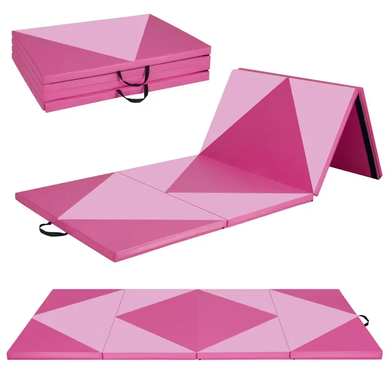 Costway 4-Panel Folding Lightweight Gymnastics Tumbling Mat with Hook