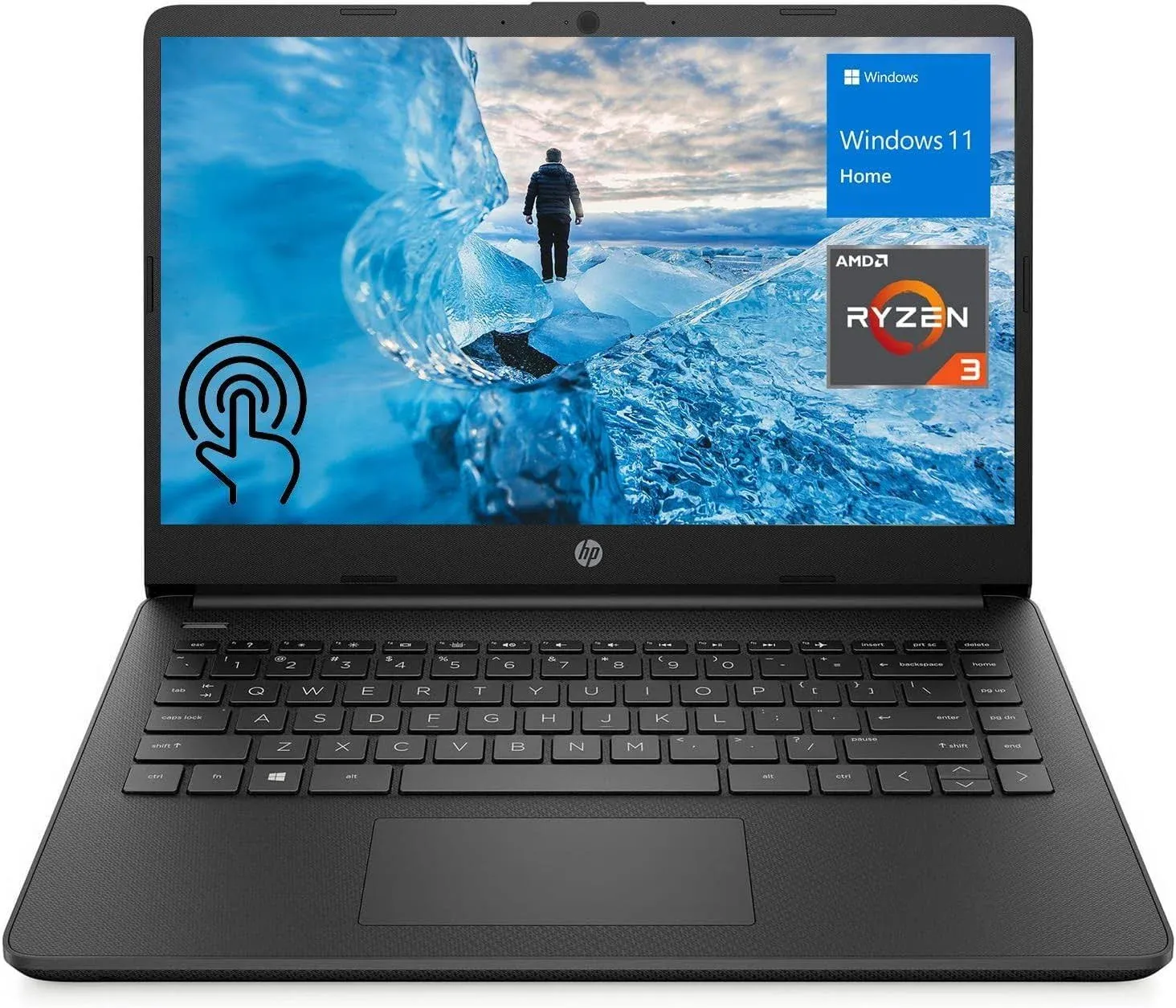 HP 14" HD Touchscreen Laptop, AMD Ryzen 3 5300U Processor, 8GB RAM 256GB SSD, Wi-Fi, Bluetooth, HDMI, Webcam, Windows 11 Home, Black