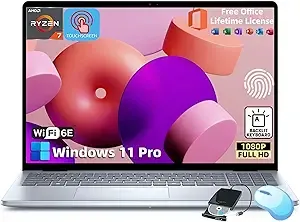 Dell Inspiron-16 Touchscreen Business Laptop – w/Office 2024 Lifetime • 16-inch FHD+ Display • AMD Ryzen 7-8840U • Backlit KB • Fingerprint • Win 11 Pro & External DVD Drive (64GB DDR5 RAM | 2TB SSD)