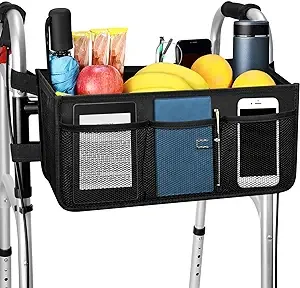 Upgraded Dotday Walker Basket with Cup Holder, Foldable Walker Bag with Large Capacity & Never Tipping Over- Not Fit for Rollator
