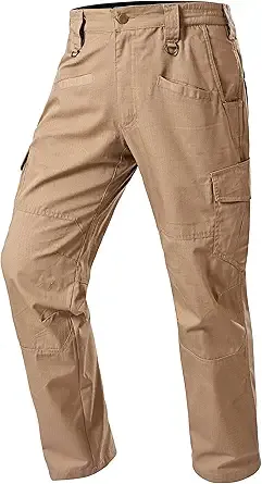 CNBQDD Mens Tactical Pants Ripstop Cargo Work Construction for Men Water Resistant Hiking Outdoor Military Army with Pockets Khaki 30Wx30L