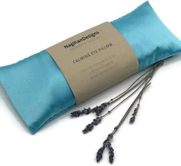 Turquoise Silky Satin Lavender Flax Seed Aromatherapy Eye Pillow