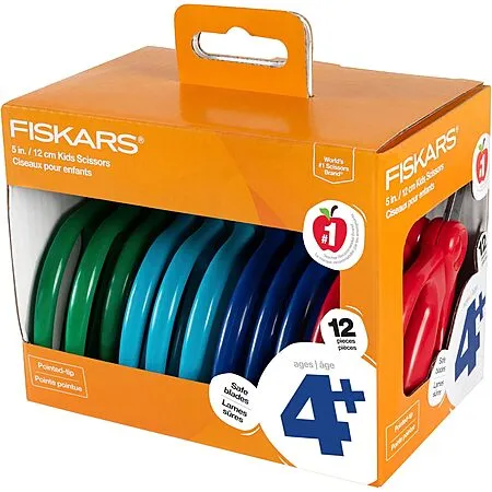 $11.22: 12 × 5″ Fiskars Pointed-Tip Scissors Classpack for Kids Ages 4-7 at Amazon (93.5￠ each)