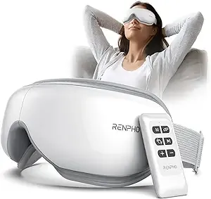 RENPHO 2.0 - Eye Massager with Remote Control & Heat, Compression Bluetooth Music Rechargeable Eye Heat Massager for Relax Eye Strain Dark Circles Eye Bags Dry Eye Improve Sleep (White)
