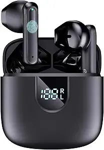 Wireless Earbuds Bluetooth 5.3 Headphones, Stereo Ear Buds with LED Display Charging Case, Hi-Fi Sound in-Ear Earphones with Mic for Phone Tablet Laptop,Sports & Daily Use (Black)