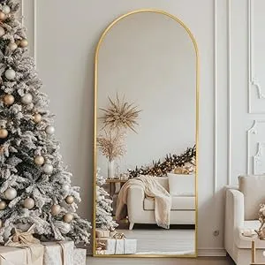 Full Length Mirror - 59"x19" Floor Mirror, Freestanding Arch Full Body, Gold