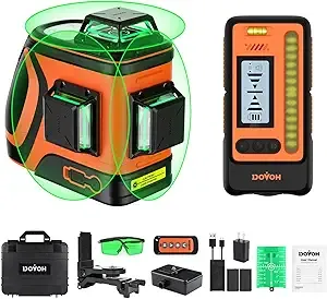 Outdoor Laser Level with Receiver : Daylight High Visibility Laser Level 360 Self Leveling Up To 400ft Long Range 110mw High Power Green with Detector Outside Construction Landscaping, H3-360G