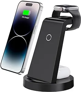 3 in 1 Charging Station for iPhone, Wireless Charger for iPhone 16e 16 15 14 13 12 11 X Pro Max & Apple Watch - Wireless Charging Station for AirPods 4 3 Pro