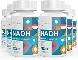 Corlia - NADH 50mg + CoQ10 200mg + D-Ribose 150mg Supplement, 360 Veggie Capsules, Enhance NAD+ Supplement for Energy, Fatigue