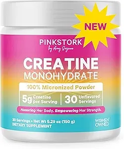 Pink Stork 5g Micronized Creatine Monohydrate Powder for Women - Support Muscles, Cellular Energy, Cognitive Function - Essential Amino Acid - Clean Alternative to Pills or Gummies - 30 Servings
