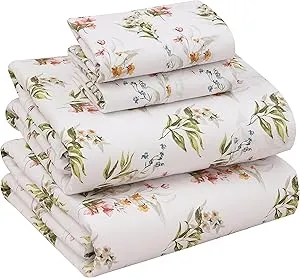 RUVANTI 100% Cotton Sheets Queen Size Set, 4 Pieces, Soft & Breathable Percale Weave Bedding, Deep Pocket 16", Hotel Standard, Crisp Cool Feeling, Durable, Perfect Floral Bed Sheet, Floral Bliss
