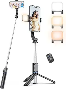41.7" kzomKzoo Extendable Selfie Stick Phone Tripod w/ Remote & Light
