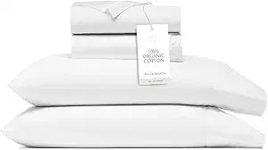BOLL & BRANCH Signature Hemmed Sheet Set - California King, White - Luxury 100% Organic Cotton - Includes 1 Flat, 1 Fitted, 2 Pillowcases - Buttery Soft
