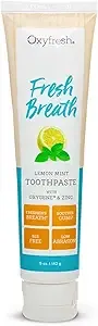 Oxyfresh Premium Lemon Mint Fresh Breath Toothpaste to Help Fight Bad Breath, Anti Plaque & Tartar Control - Low Abrasion Gel, SLS & Fluoride Free Toothpaste with Essential Oils, 5oz