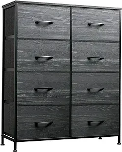 WLIVE Fabric Dresser for Bedroom, Tall Dresser with 8 Drawers, Storage Tower with Fabric Bins, Double Dressers, Chest of Drawers for Closet, Living Room, Dormitory, Charcoal Black Wood Grain Print
