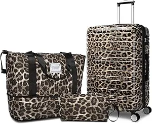 LARVENDER - Luggage Sets 3 Piece, Hardside 20 IN, Lightweight, Cheetah Print