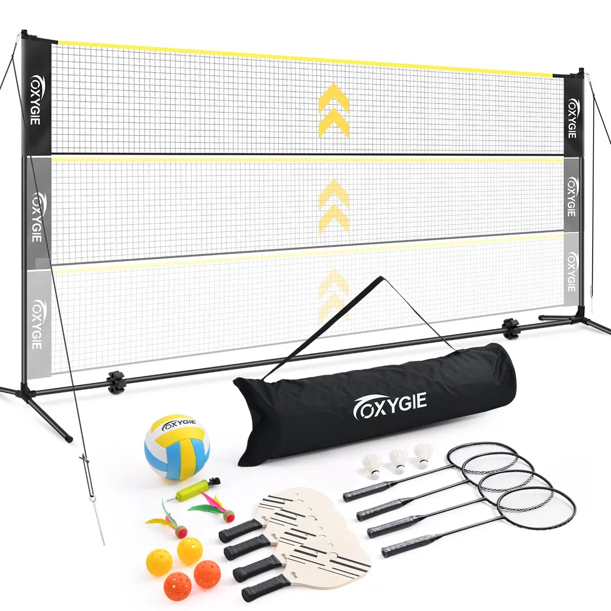 17ft Portable Volleyball Badminton Pickleball Combo Sets with Net
