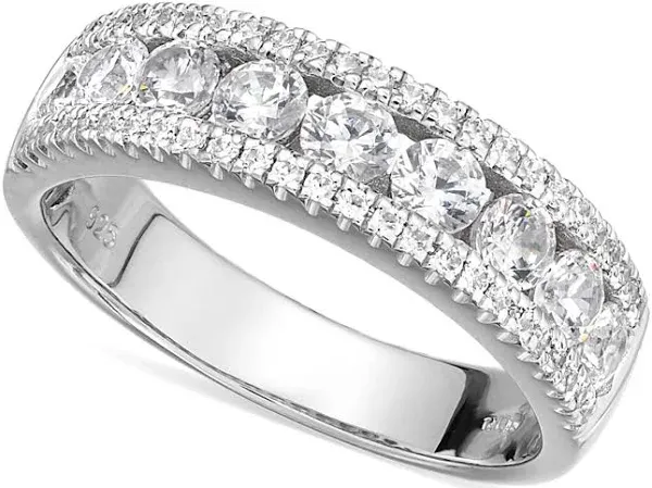 Arabella Women's Sterling Silver Cubic Zirconia Three- Row Ring