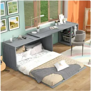 Euroco Murphy Bed w/ Rotatable Desk and Shelves (Queen)
