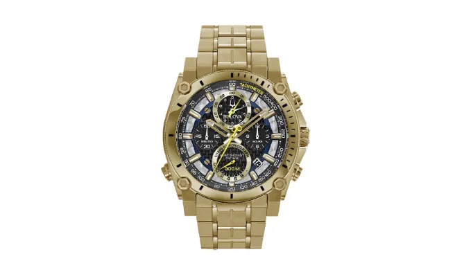 Bulova Mens Icon Chronograph Calendar Hpq Precisionist Gold Watch 47 MM 97B218