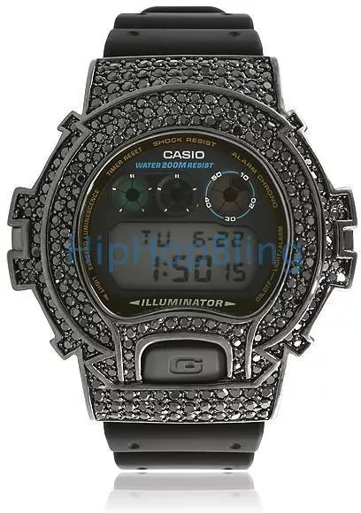 HipHopBling Custom G Shock Watch DW-6900 All Black Bling Bling