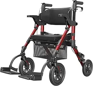 Walkers for Seniors, Wheelchairs for Adults, Rollator Walker with Seat, 2 in 1 Rollator Transport Chair with Brakes, Rollator Lightweight Foldable, Walker Wheelchair Combo Z51-FSA HSA
