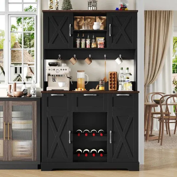 Asharani 73"H Farmhouse Kitchen Pantry Cabinet Lark Manor Finish