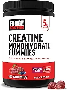 Force Factor Creatine Monohydrate Gummies, 5g Dose for Men & Women to Support Muscle, Strength, Recovery, Cognitive Health & Memory, Mixed Berry, 150 Gummies