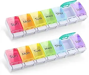 Weekly Pill Organizer - 2 PCS, Travel 7 Day Pill Box, Arthritis Friendly, Large Compartment