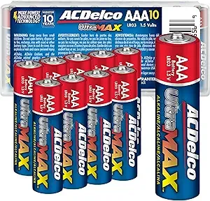 ACDelco UltraMAX 10-Count Triple AAA Batteries, Alkaline Battery with Advanced Technology for Home and Office, 10-Year Shelf Life, Recloseable Packaging