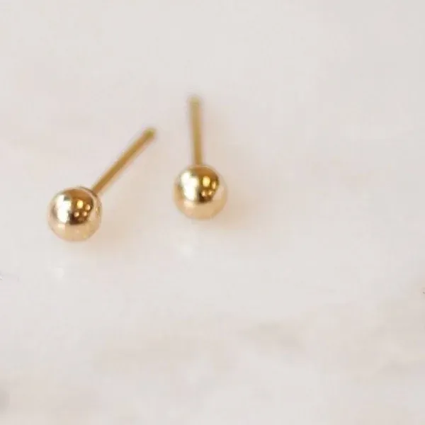 14K Gold Tiny Ball Stud Earrings
