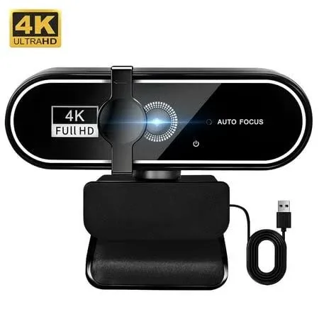Atzeste Webcam 4K HD USB Autofocus PC Webcam with Dual Mics for Xbox Laptop Computer Gaming Webcam, Size: 4K-Autofocus, Black