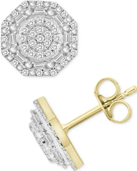Macy's Men's 10K Gold Diamond Octagon Cluster Stud Earrings
