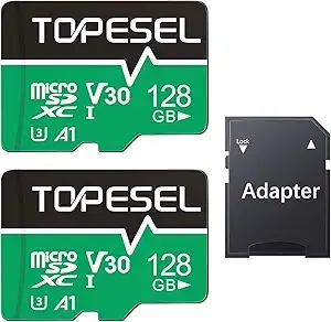 TOPESEL 128GB Micro SD Card 2 Pack with Adapter, High Speed TF Card, Memory Card microSDXC for Camera, Smartphone, Tablet, Dash Cam, Drone, UHS-I, U3, A1, 4K UHD, V30